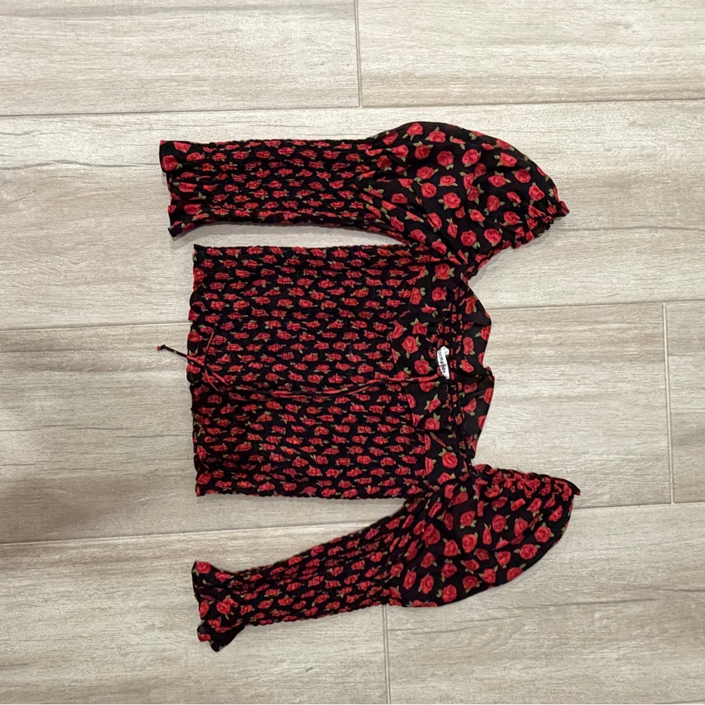 Reformation Black and Red Floral Blouse